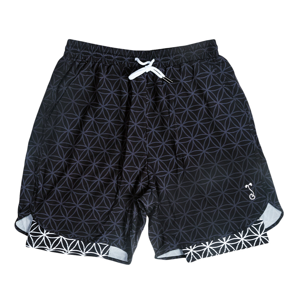Flower of Life Black Athletic Shorts w/ Liner