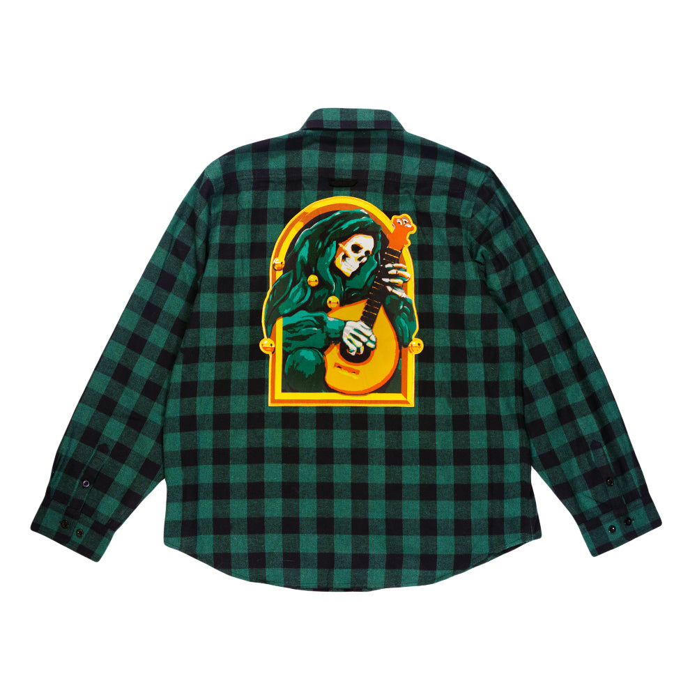 Stanley Mouse Mandolin Jester Never Summer Green Flannel Shirt