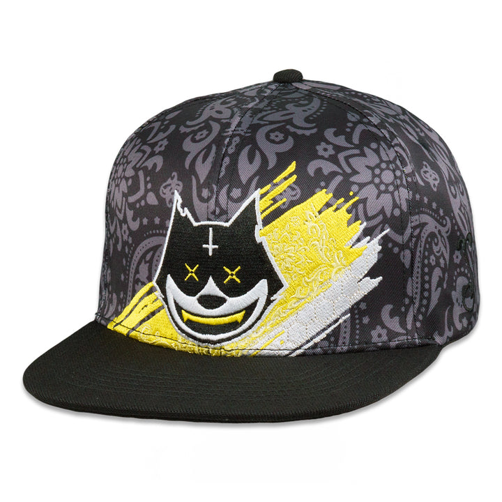 Gorra negra con estampado de gato y estampado de cachemira Stylust