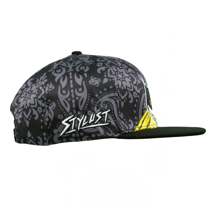 Gorra negra con estampado de gato y estampado de cachemira Stylust
