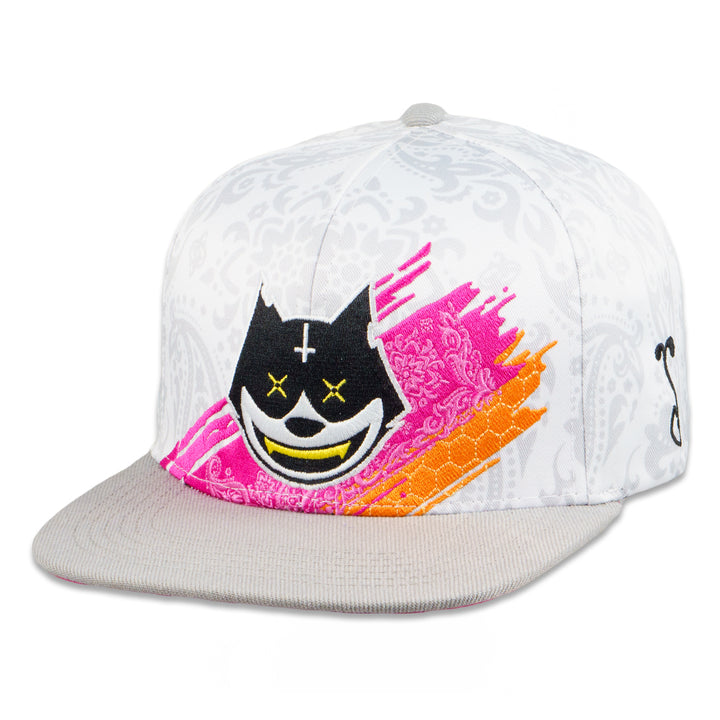 Gorra blanca con estampado de gato y estampado de cachemira Stylust