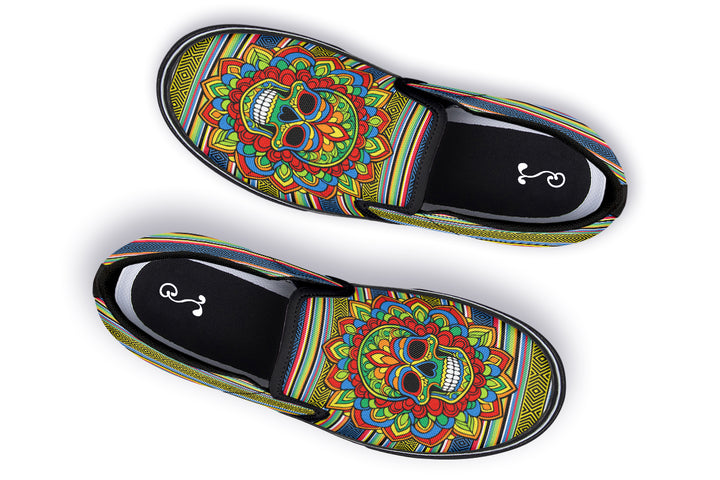 Dia De Los Muertos Mandala Sugar Skull Slip On Shoes