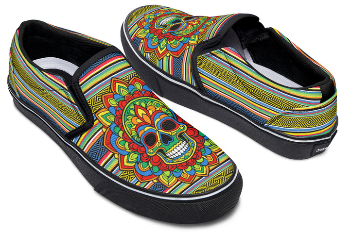 Dia De Los Muertos Mandala Sugar Skull Slip On Shoes