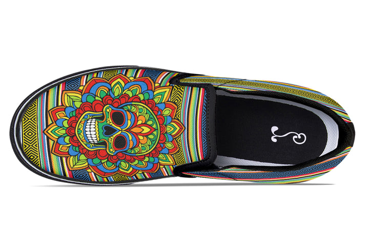 Dia De Los Muertos Mandala Sugar Skull Slip On Shoes