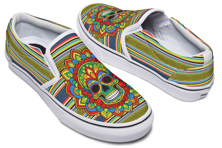 Dia De Los Muertos Mandala Sugar Skull Slip On Shoes