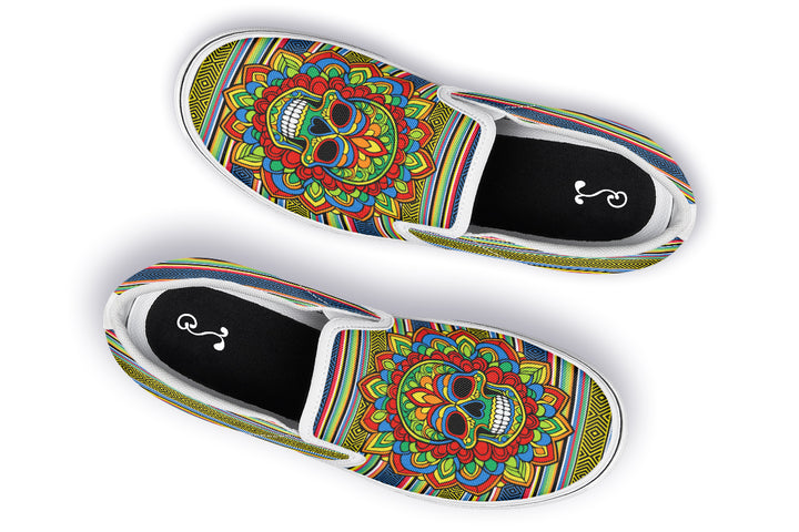 Dia De Los Muertos Mandala Sugar Skull Slip On Shoes