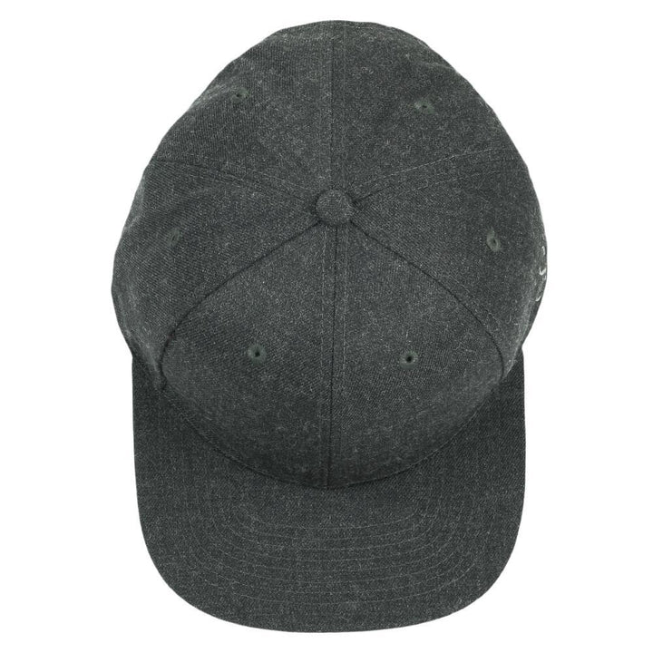 Gray snapback baseball cap with front vents and panel seam stitching