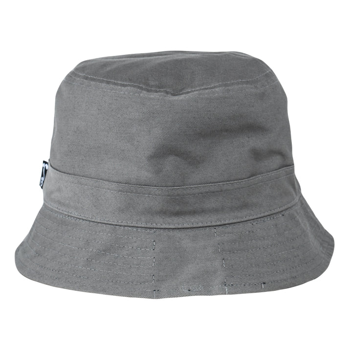 Gray reversible bucket hat with stitched brim and crown seams