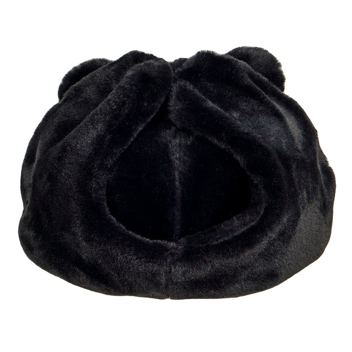 Gorro ajustado con orejeras de piel de oso negro