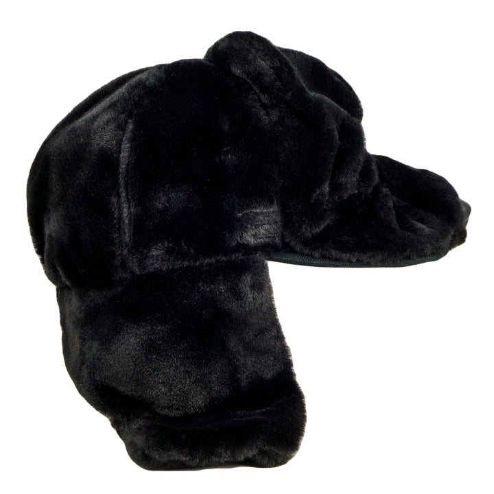 Gorro ajustado con orejeras de piel de oso negro