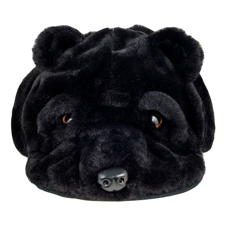 Gorro ajustado con orejeras de piel de oso negro