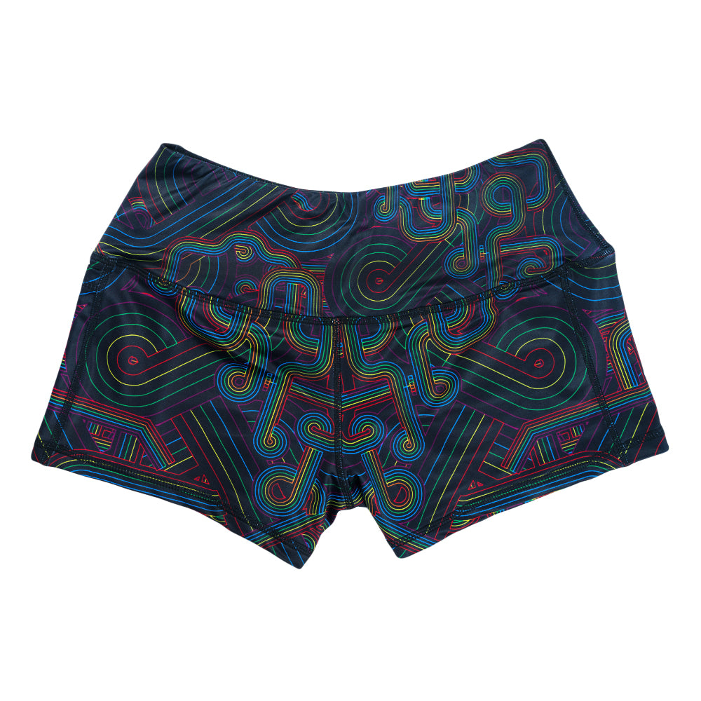 Pantalones cortos negros con diseño de arcoíris DSOTM V2 de Pink Floyd