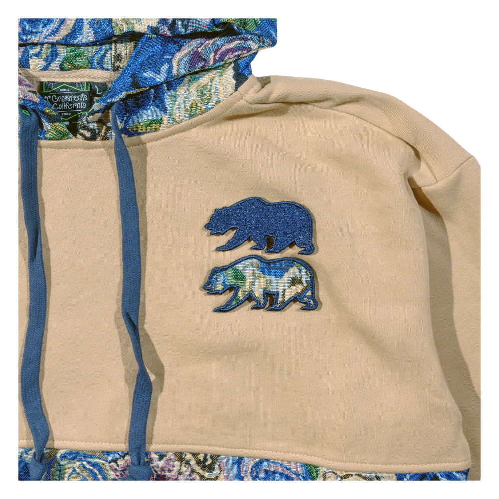 Removable Bear Blue Flowers Tall Pullover Hoodie