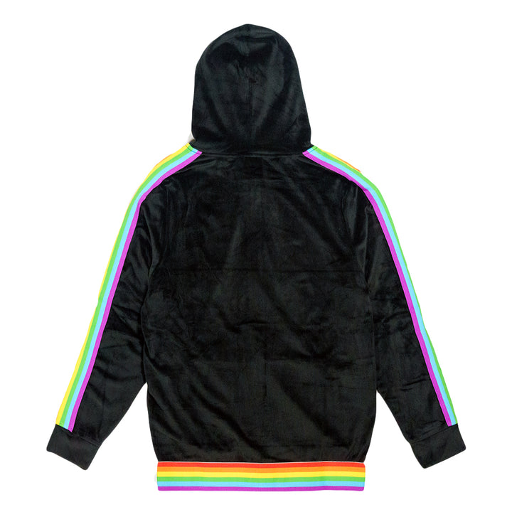 Sudadera con capucha y cremallera de terciopelo arcoíris negro DSOTM V2 de Pink Floyd para mujer 