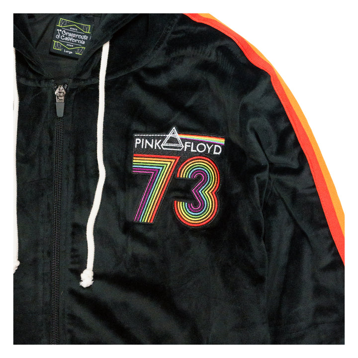 Sudadera con capucha y cremallera de terciopelo arcoíris negro DSOTM V2 de Pink Floyd para mujer 