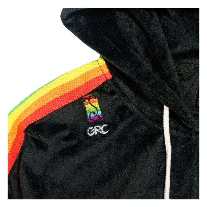 Sudadera con capucha y cremallera de terciopelo arcoíris negro DSOTM V2 de Pink Floyd para mujer 
