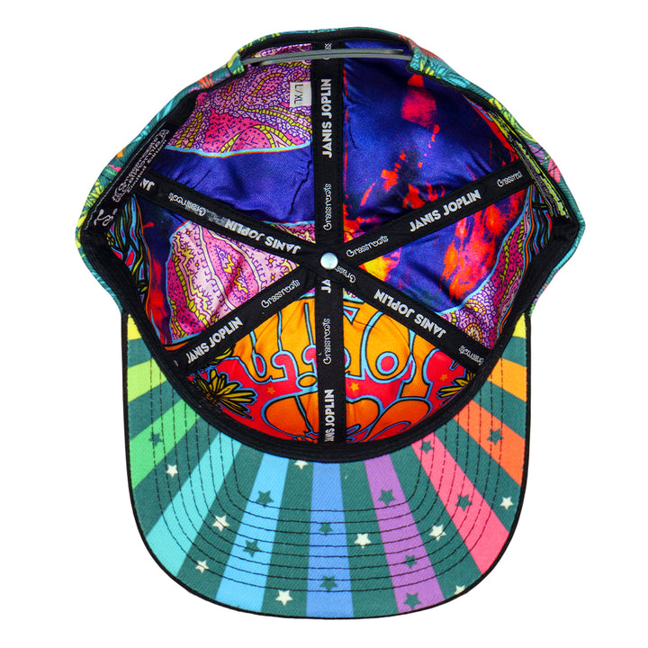 Gorra con visera ajustable con margaritas arcoíris de Janis Joplin