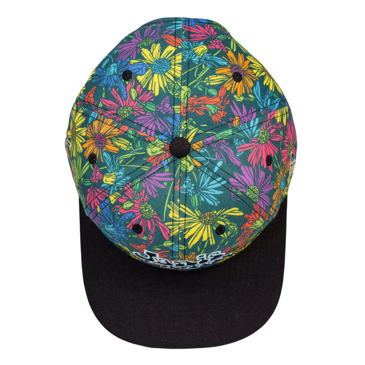 Gorra con visera ajustable con margaritas arcoíris de Janis Joplin