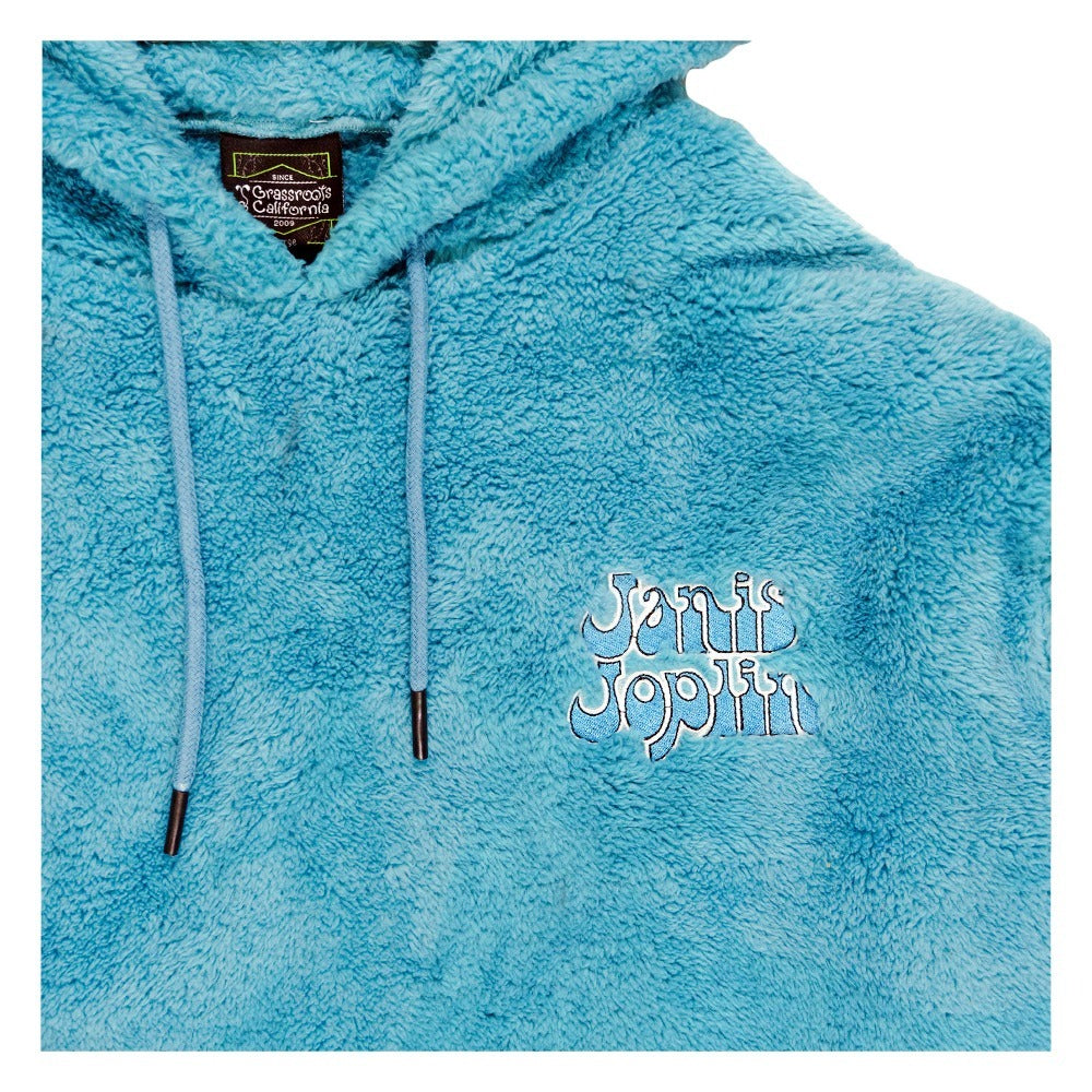 Sudadera con capucha de polar sherpa azul con margaritas amarillas de Janis Joplin