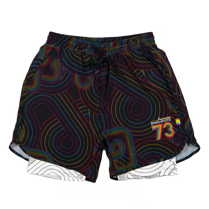 Pantalones cortos deportivos con forro interior de arcoíris negros DSOTM V2 de Pink Floyd