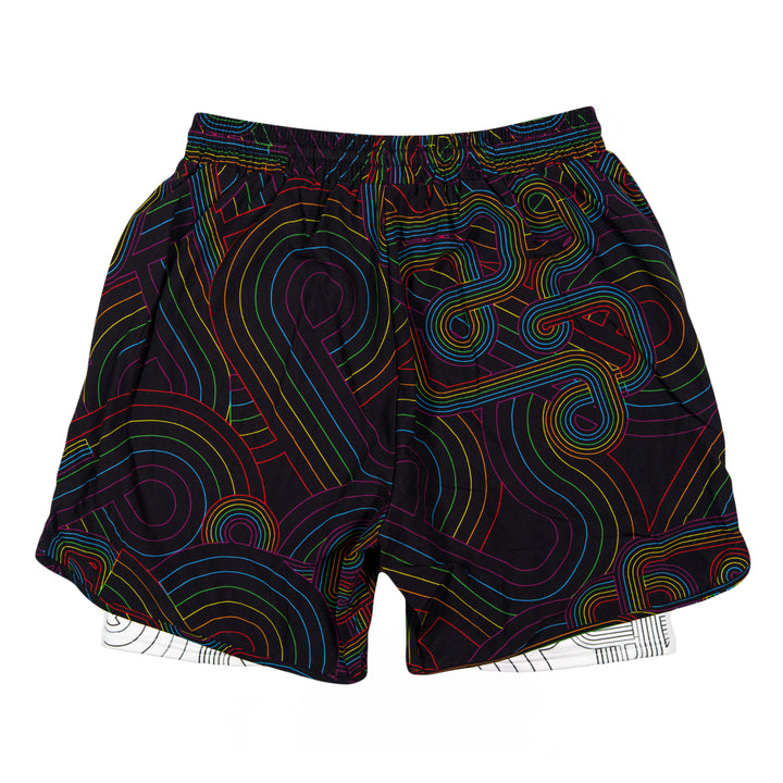 Pantalones cortos deportivos con forro interior de arcoíris negros DSOTM V2 de Pink Floyd