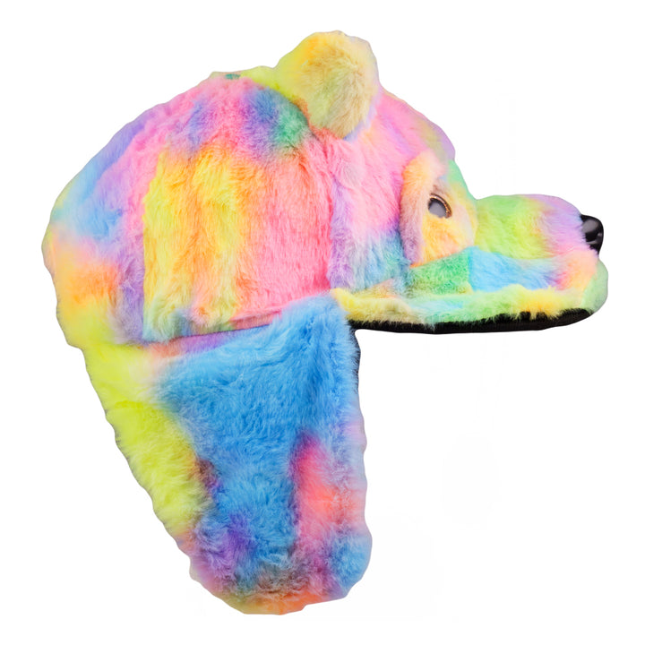Gorra con orejeras de piel de oso arcoíris