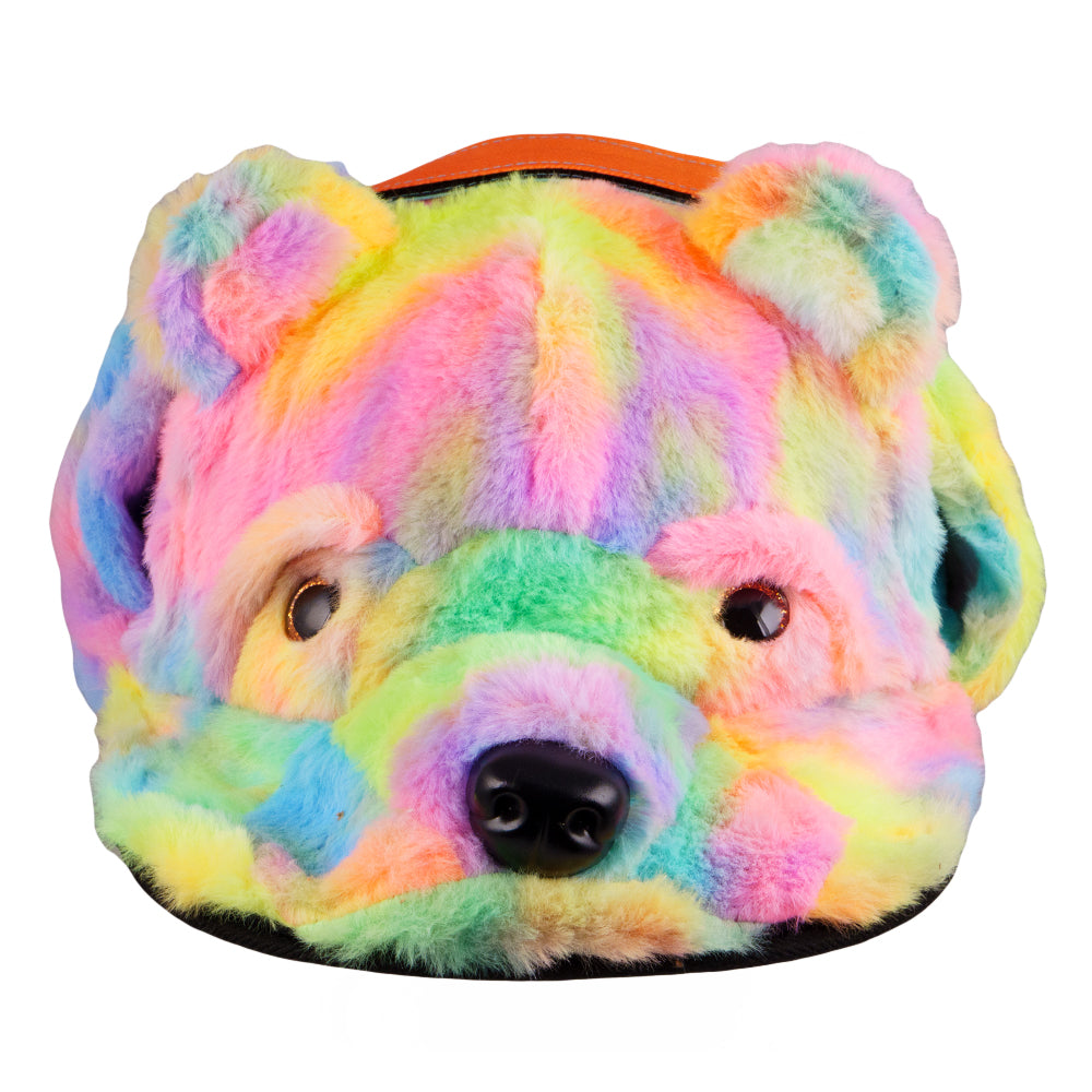 Gorra con orejeras de piel de oso arcoíris