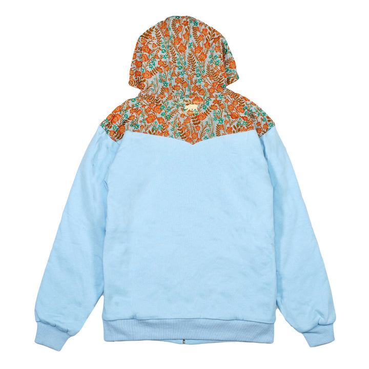 Removable Bear Floral Blue Zip Up Hoodie
