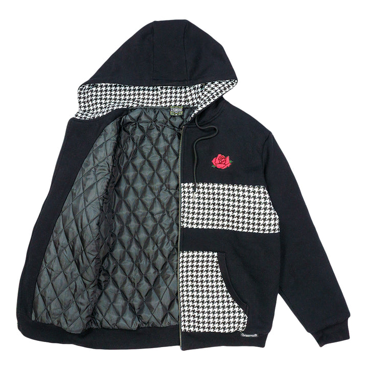 Red Rose Houndstooth Black Zip Up Hoodie