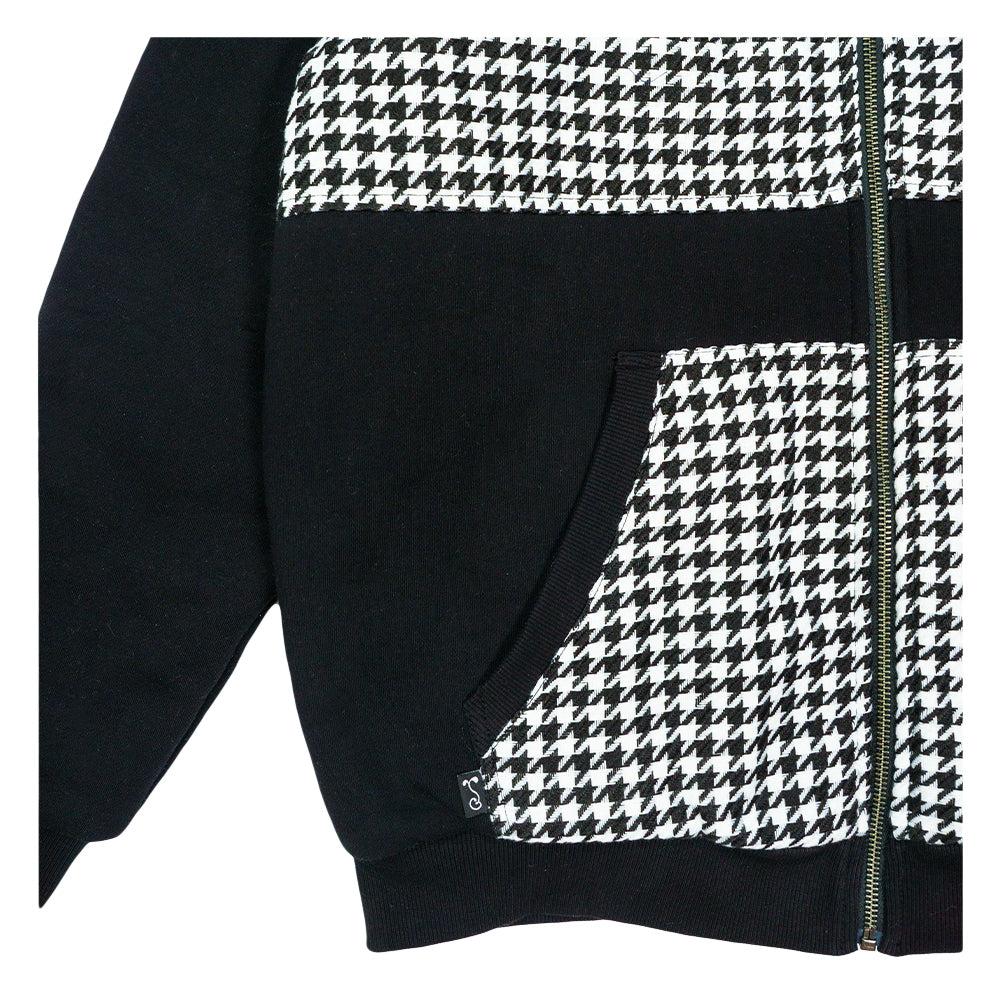 Red Rose Houndstooth Black Zip Up Hoodie