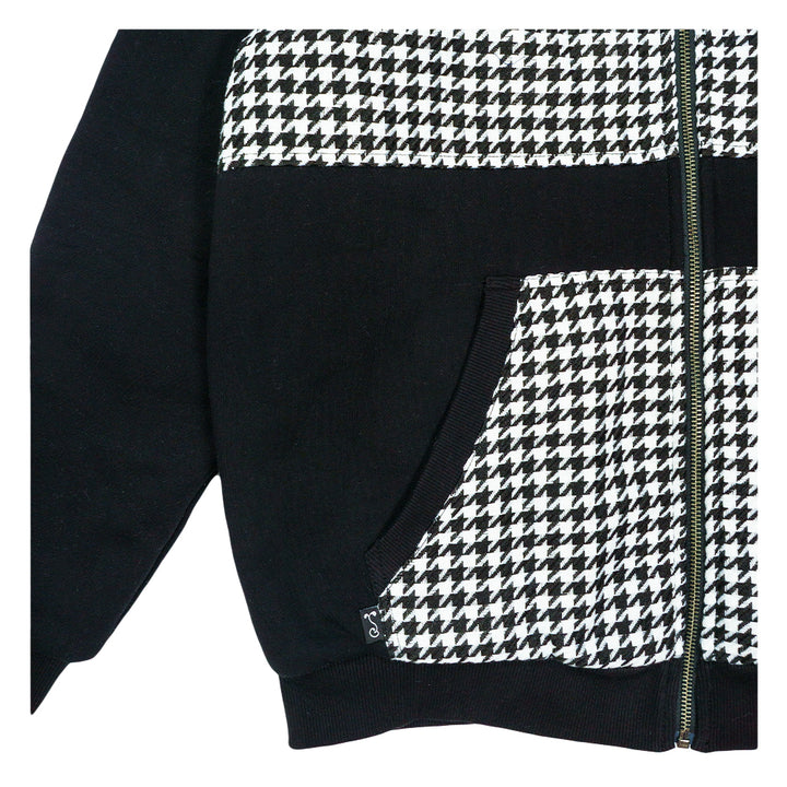 Red Rose Houndstooth Black Zip Up Hoodie