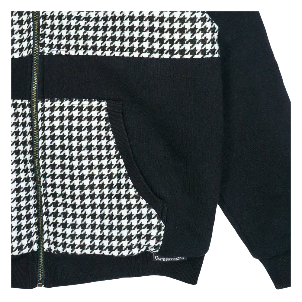 Red Rose Houndstooth Black Zip Up Hoodie