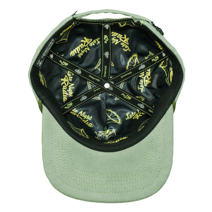Late Night Radio Green Corduroy Unstructured Zipperback Hat