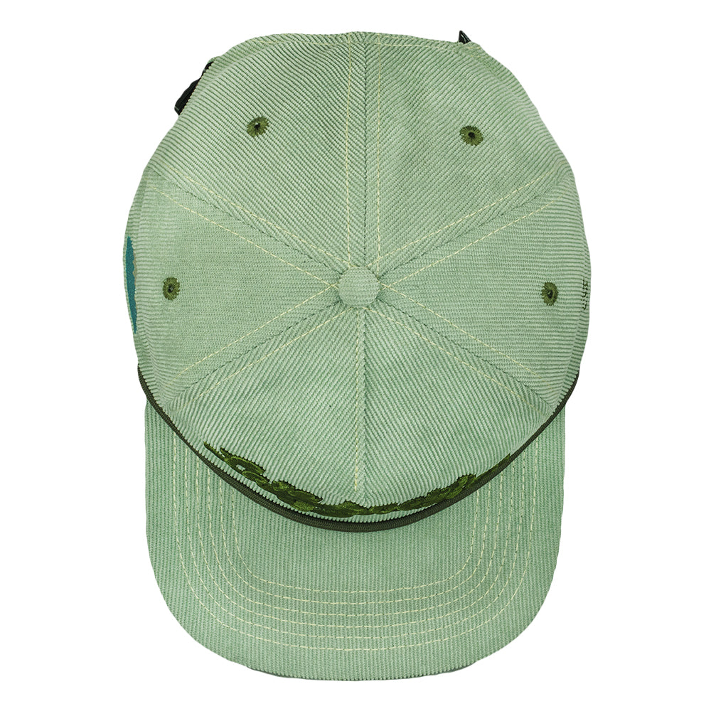 Late Night Radio Green Corduroy Unstructured Zipperback Hat