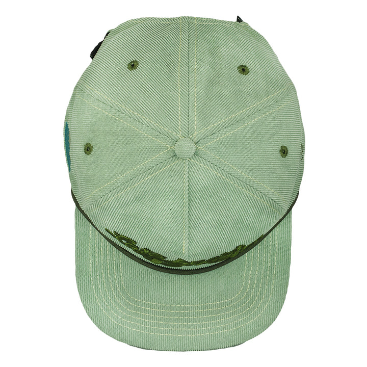 Late Night Radio Green Corduroy Unstructured Zipperback Hat
