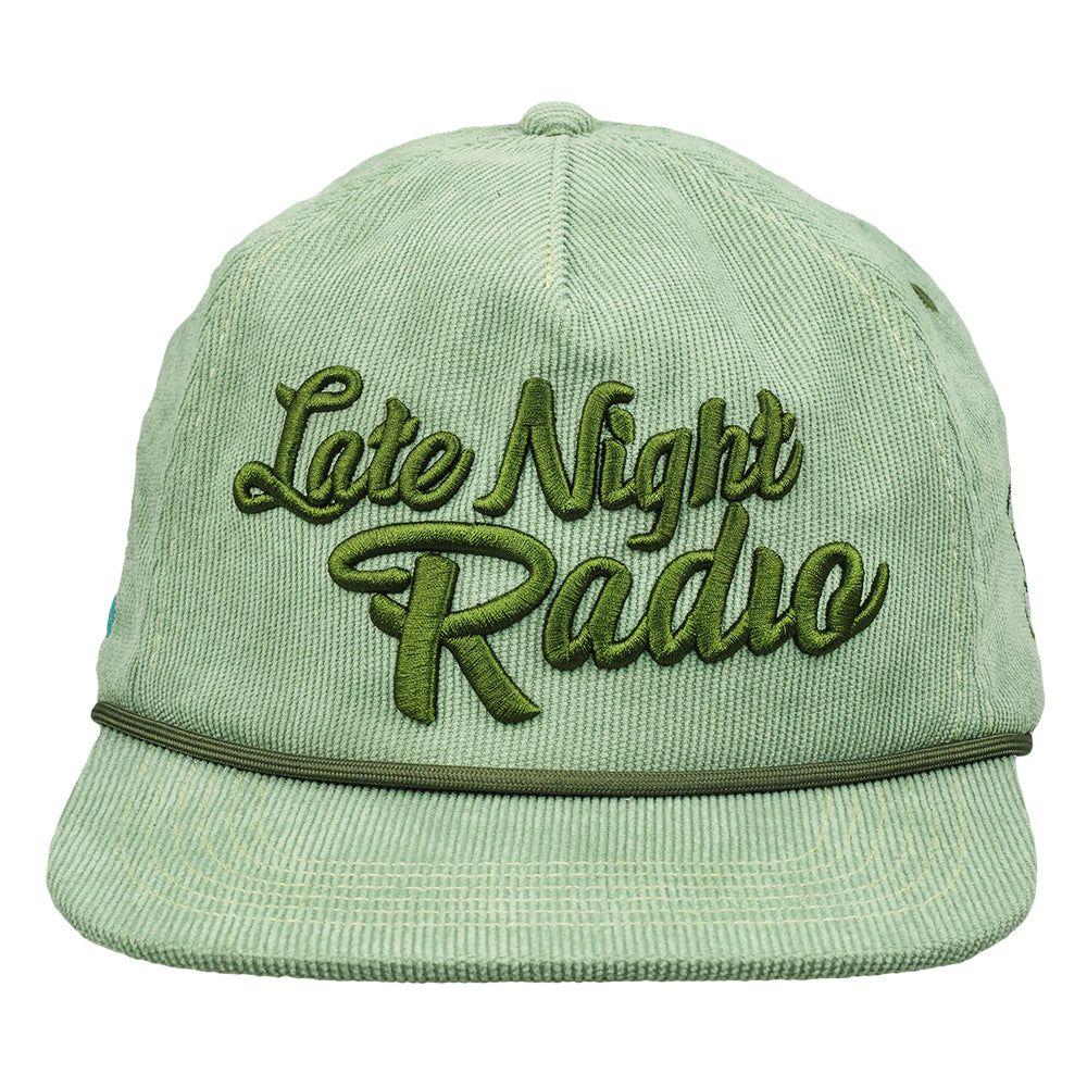 Late Night Radio Green Corduroy Unstructured Zipperback Hat