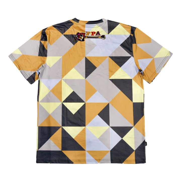 Multicolor geometric T-shirt with 'FPA' logo on back
