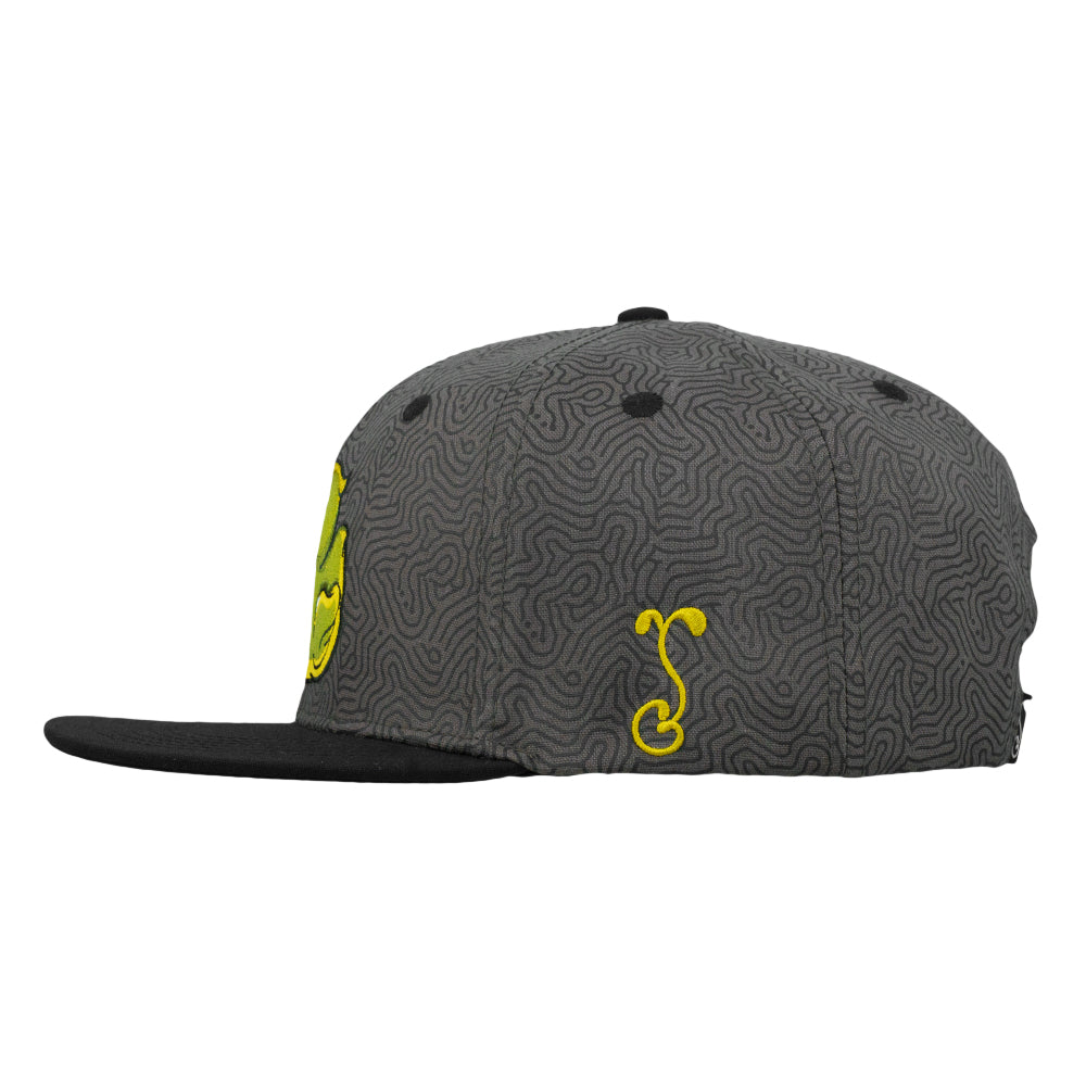 Gray snapback hat with black brim and small yellow duck graphic on side