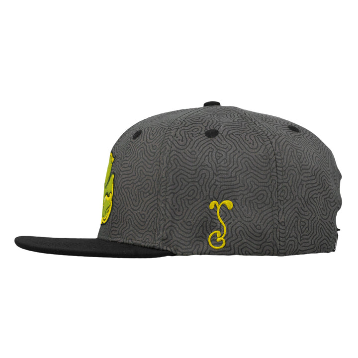 Gray snapback hat with black brim and small yellow duck graphic on side