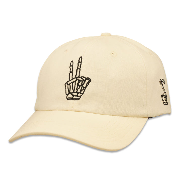 Skeleton Peace Sign Cream Dad Hat