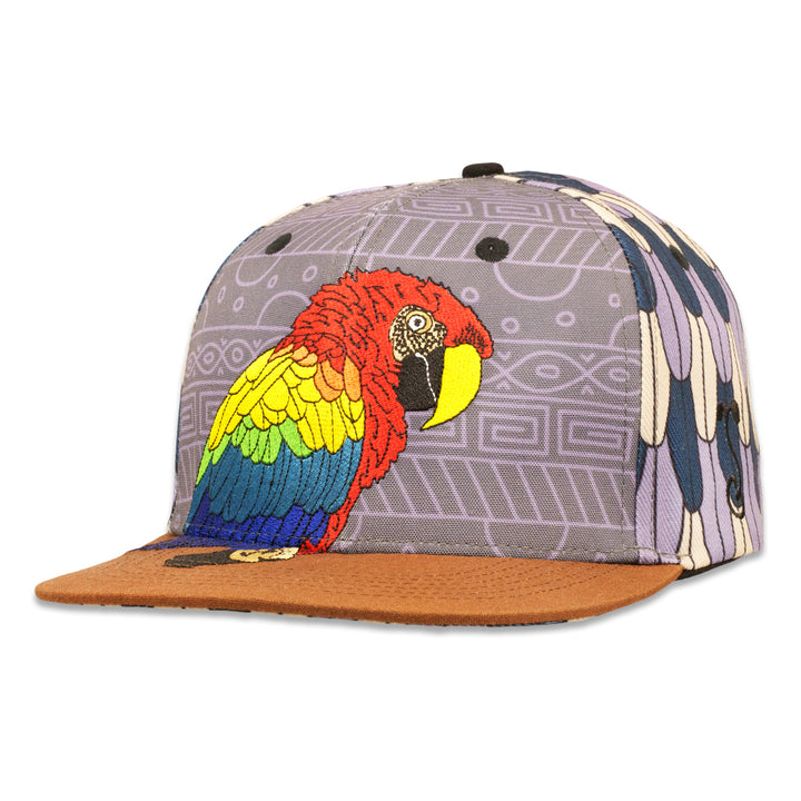 Scarlet Macaw Feathers Gray Snapback Hat