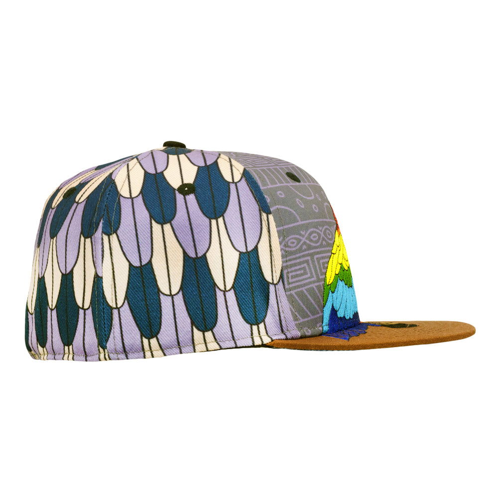 Scarlet Macaw Feathers Gray Fitted Hat
