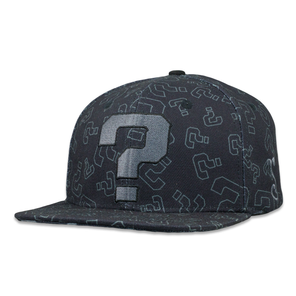 Question Mark Allover Black Snapback Hat