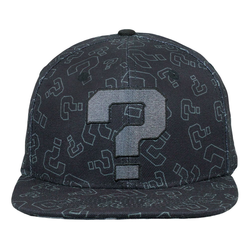 Question Mark Allover Black Snapback Hat