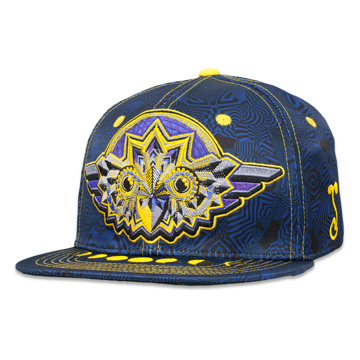 Night Owl Blue Yellow Fitted Hat