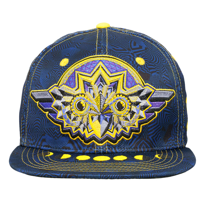 Night Owl Blue Yellow Fitted Hat