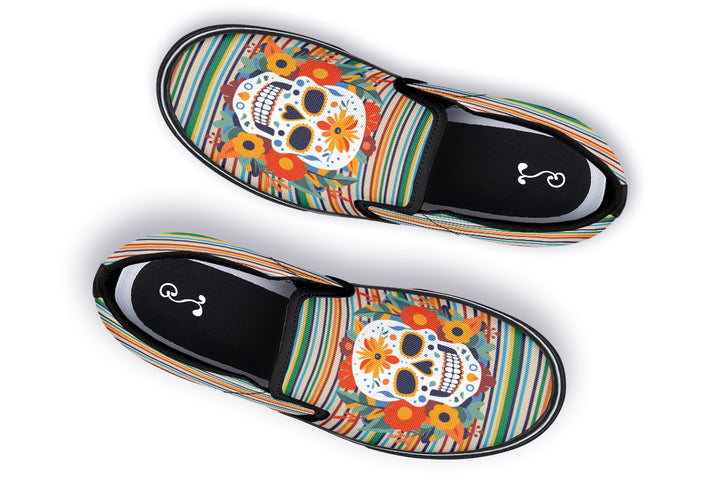 Dia De Los Muertos Floral Sugar Skull Slip On Shoes