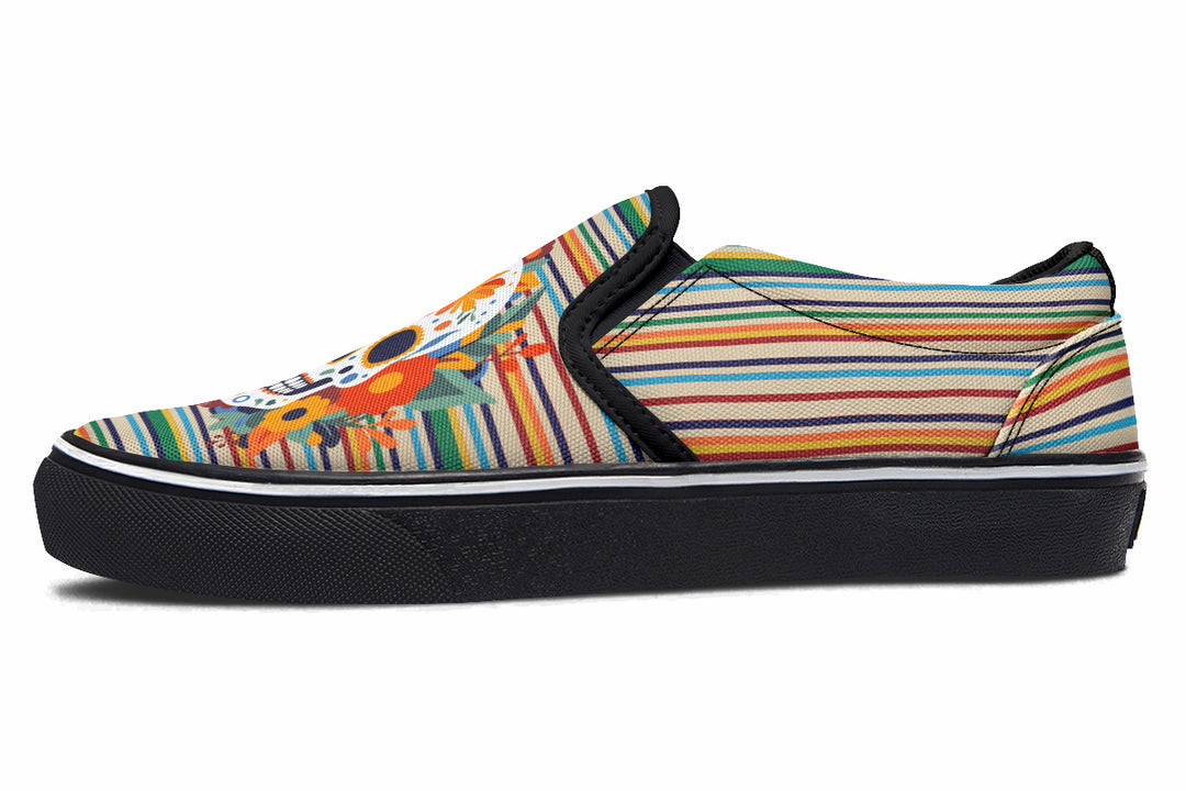Dia De Los Muertos Floral Sugar Skull Slip On Shoes