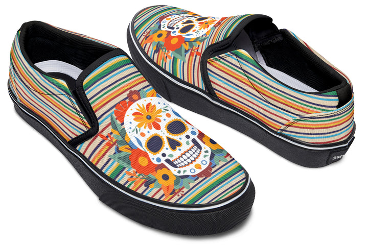 Dia De Los Muertos Floral Sugar Skull Slip On Shoes