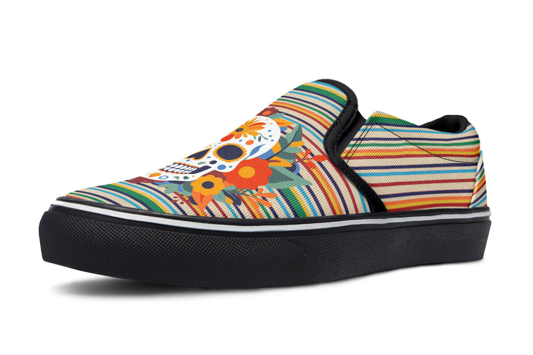Dia De Los Muertos Floral Sugar Skull Slip On Shoes